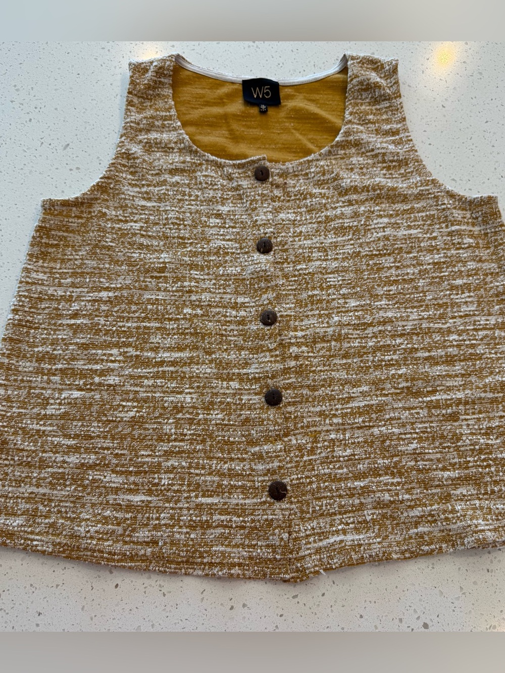 W5 Anthropologie XL Mustard Button Front Textured Tank Top XLarge Casual Relaxed